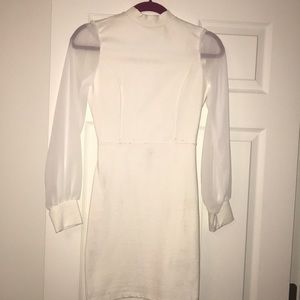 white sheer sleeve mini dress